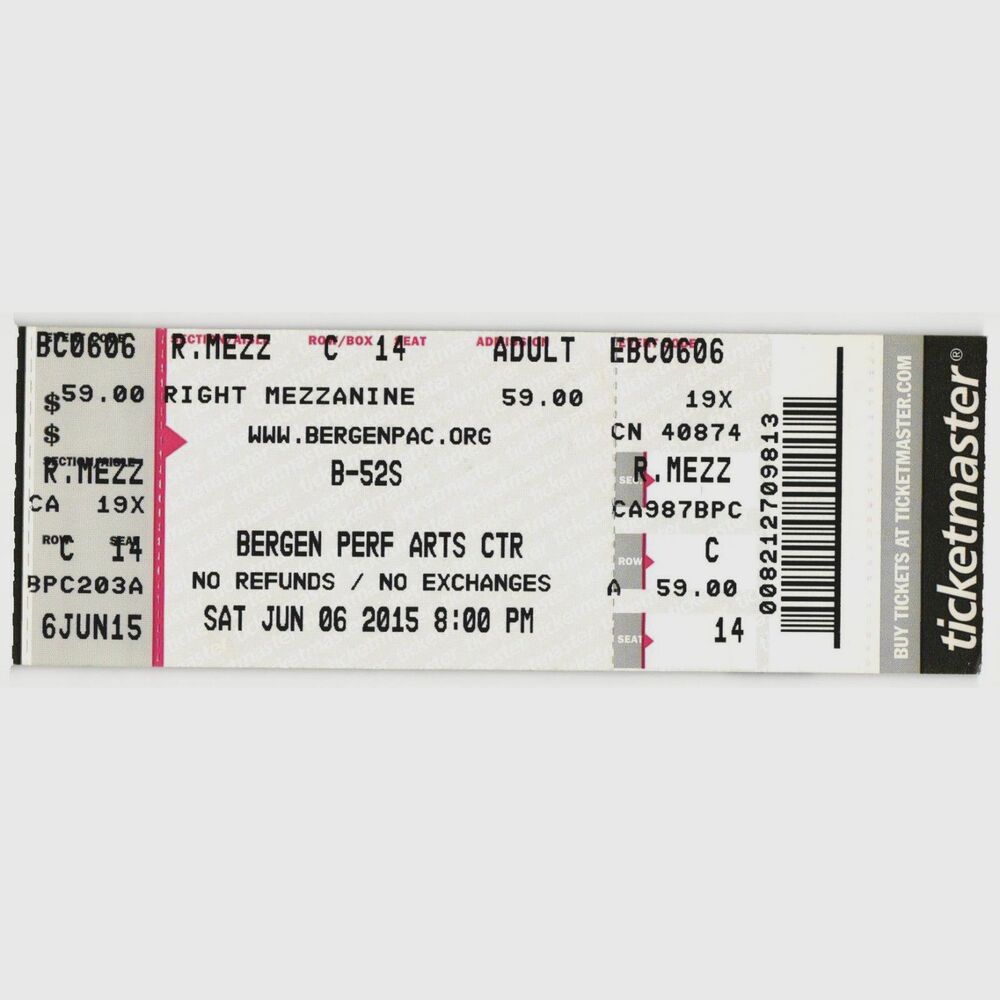 2015 B-52s Full Complete Concert Ticket Stub Englewood NJ